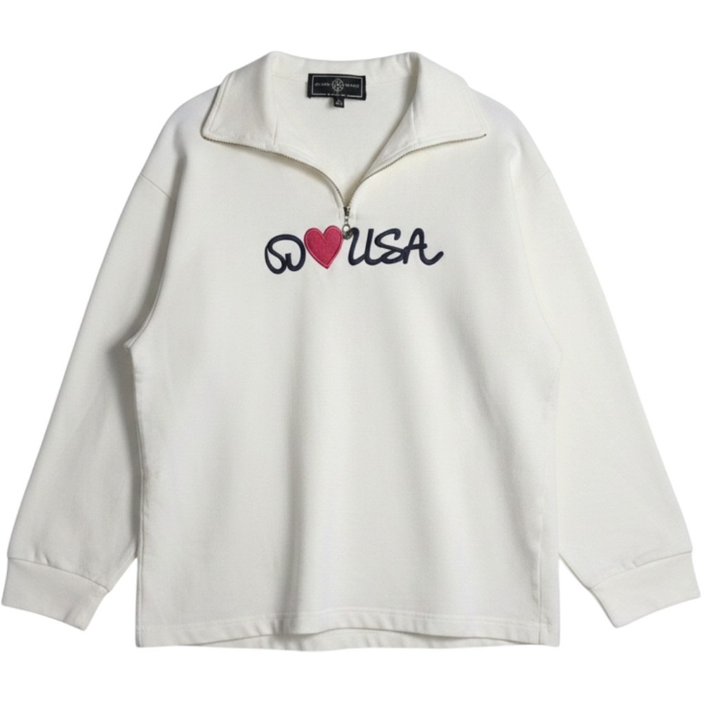 St John Sport Marie Gray USA Heart Quarter Zip Sweatshirt White Small A016